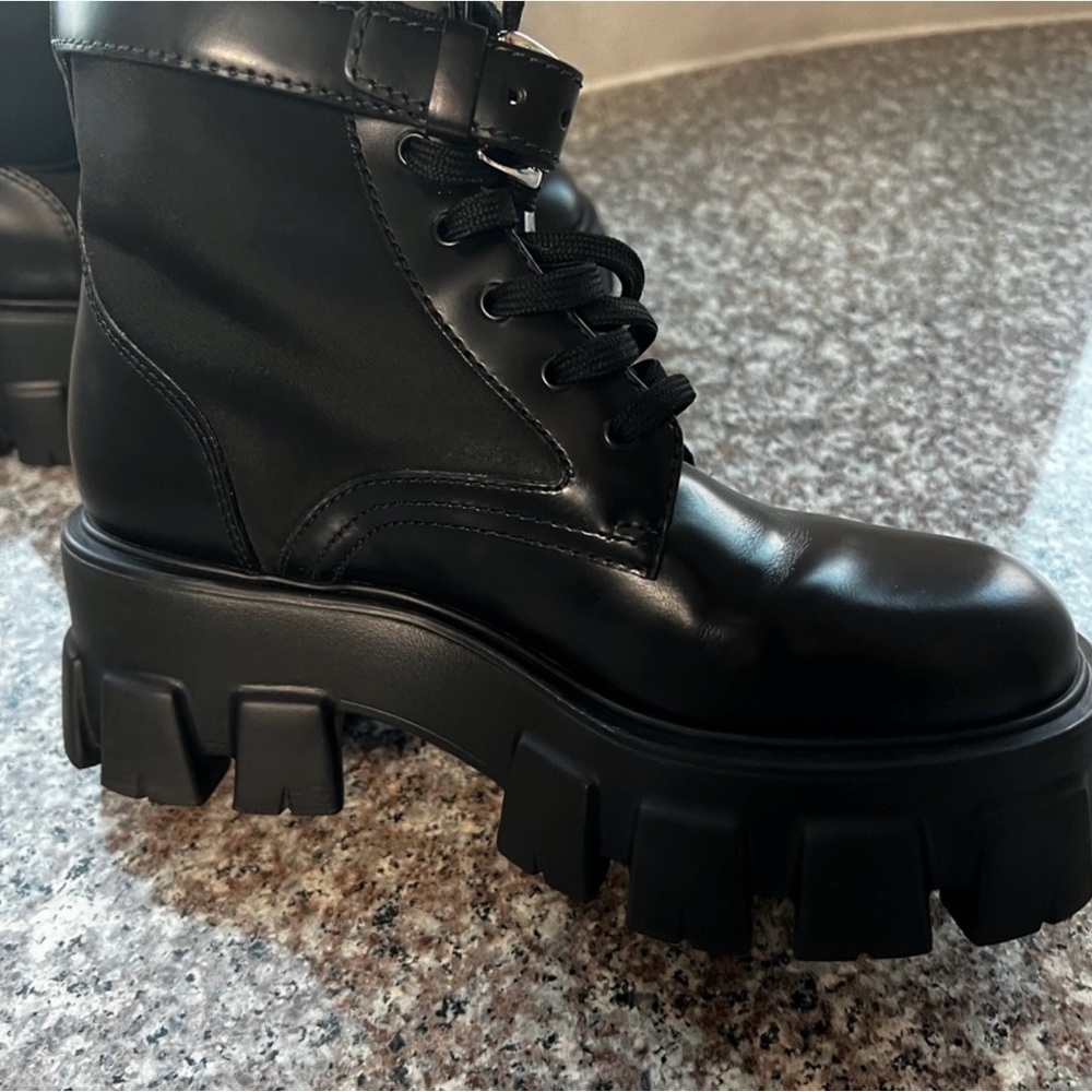 Prada Black Combat Boots with Pouch - Picture 3 of 4